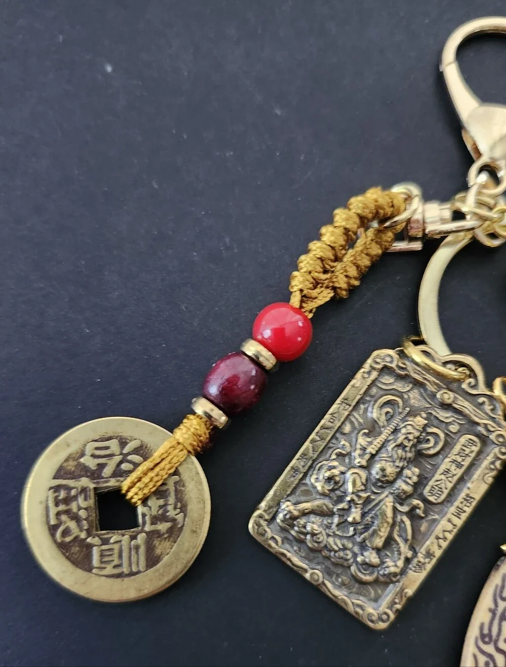 Asian Chinese-inspired Purse Charm or Keychain Carnelian Tigers Eye Handcrafted